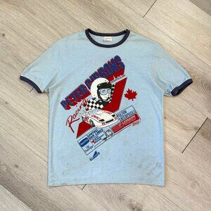 Rare Vintage 80's Peter Gibbons Racing Single Stitch Ringer T-Shirt - Size Large